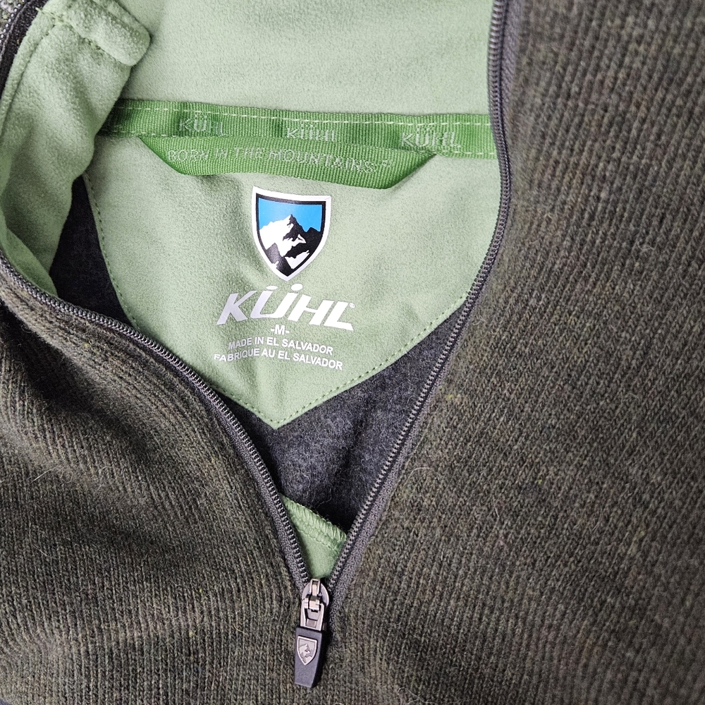KUHL Chianti Fleece Lined Wool Blend Green Womens Half Zip Pullover Jacket - Picture 7 of 7